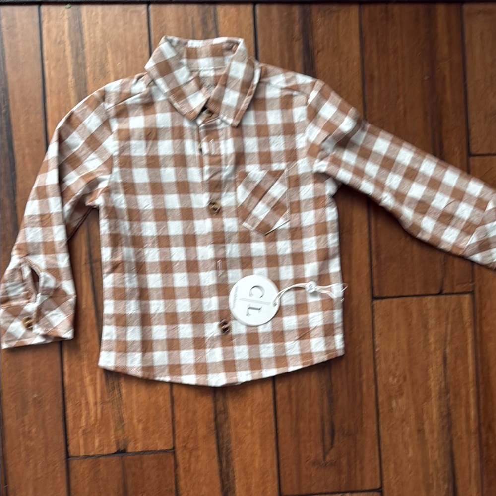 Caden Lane tan and White Checkered Kids Shirt